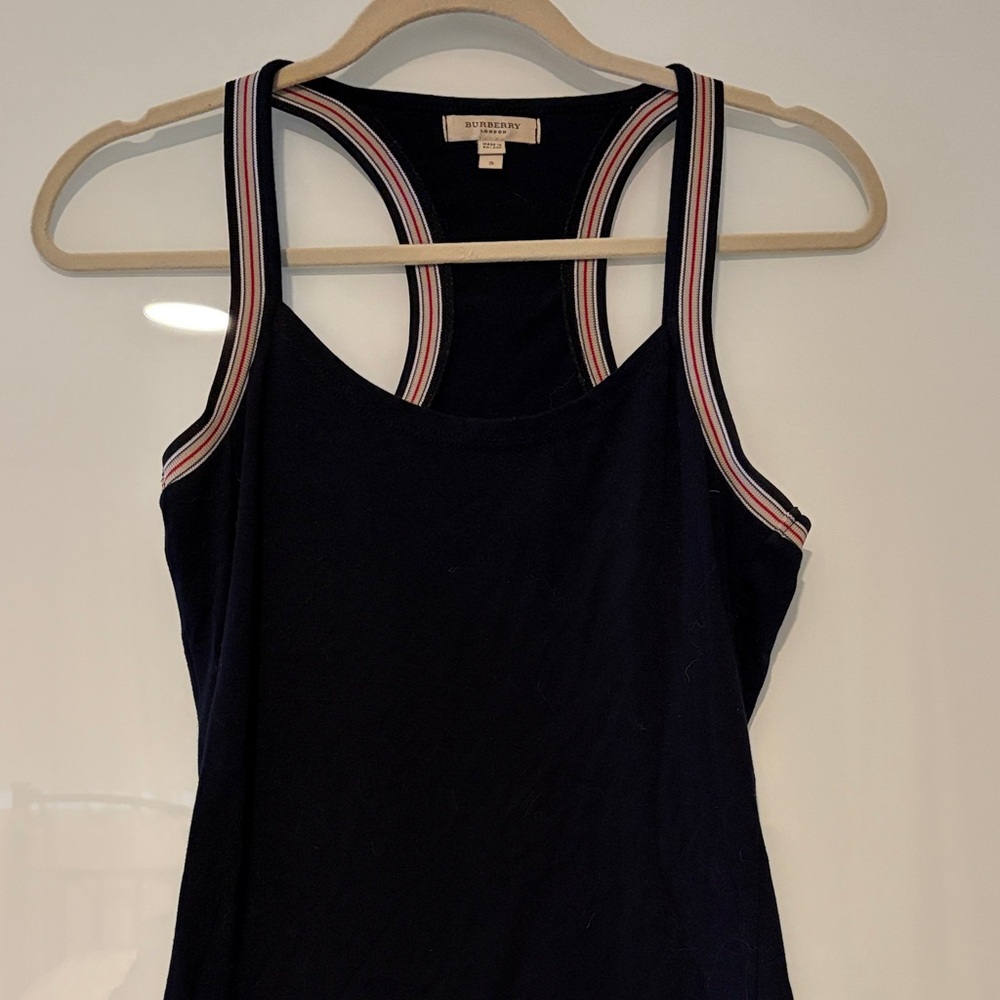 Burberry *Rare* Black Racerback Tank Top with Striped Straps